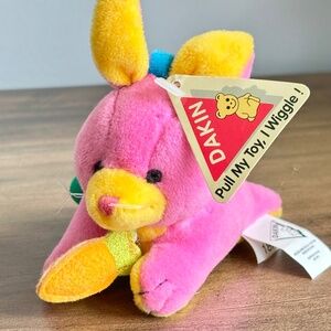 VINTAGE Dakin Pull My Toy I Wiggle Wigglin Friends Plush Pink BUNNY Keychain NWT